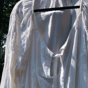 FREE PEOPLE angelic lacy shirt with string tassels